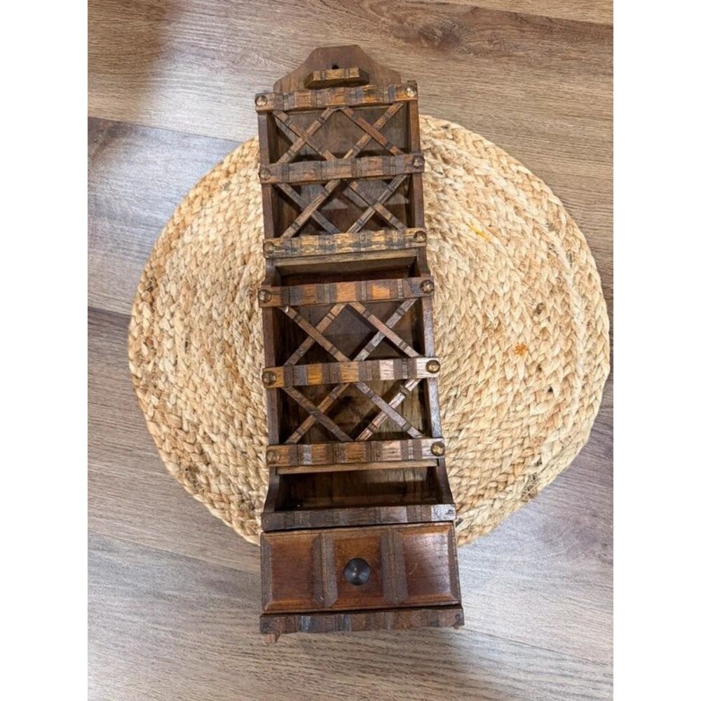Vintage Wall Hanging Mail Holder Grannycore Cottage Core Wood Flower Holder